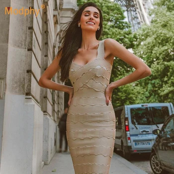 

High quality 2019 summer bandage dress Bodycon Vestidos apricot tank sexy sleeveless spaghetti dress club celebrity party dress