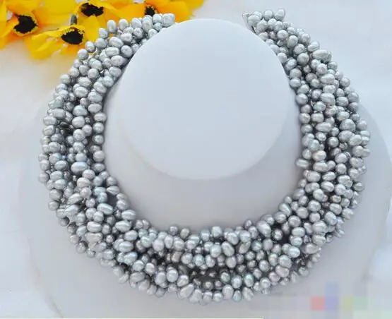 

song voge gem nanJ0456 10row rice gray freshwater cultured pearl necklace