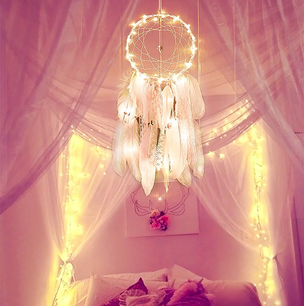 

Handmade Dream Catcher Feathers Night Light Car Wall Hanging Kids Room Decoration Home Decor Nordic Decoration Home Room