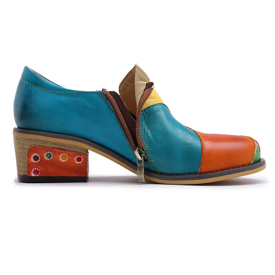 2019 New Genuine Leather Women Pumps Handmade Color Block Loafers Oxfords Shoes For Woman Med Heels Ladies Single Shoes Big Size (13)