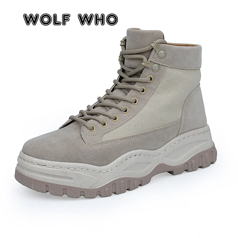 

WOLF WHO 2018 Hot Sale Men Boots Fashion Warm Winter Male Snow Boots High Top Suede Casual Shoes Wear resisting buty meskie W056