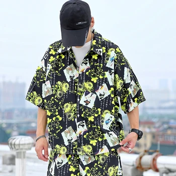 

Hot Sale Mens Shirts Large Sizes Pattern Male Shirts Summer Casual Black Blue M-5XL Men Short Sleeve Shirt