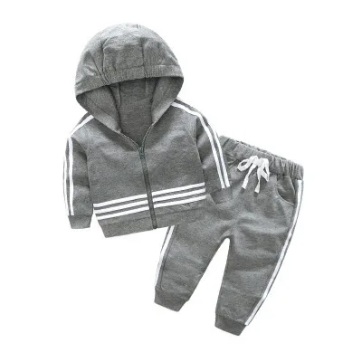 Брендовый спортивный костюм для маленьких мальчиков, Модный комплект одежды из 2 предметов, толстовка в полоску с длинными рукавами+ штаны, весенний Детский комплект - Цвет: gray
