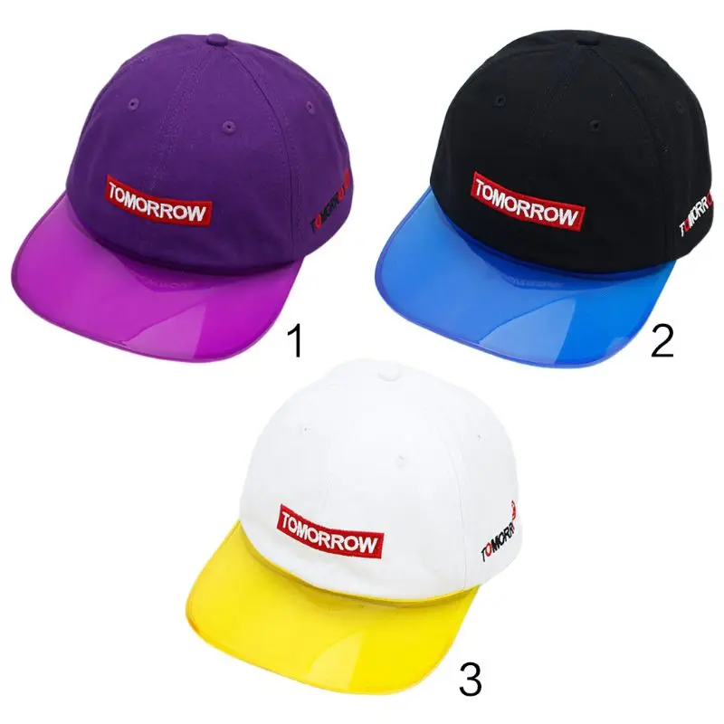 

Unisex Summer Korean Style Baseball Cap Tomorrow Embroidered Smile Face Transparent Brim Hip Hop Snapback Peaked Cap Adjustable