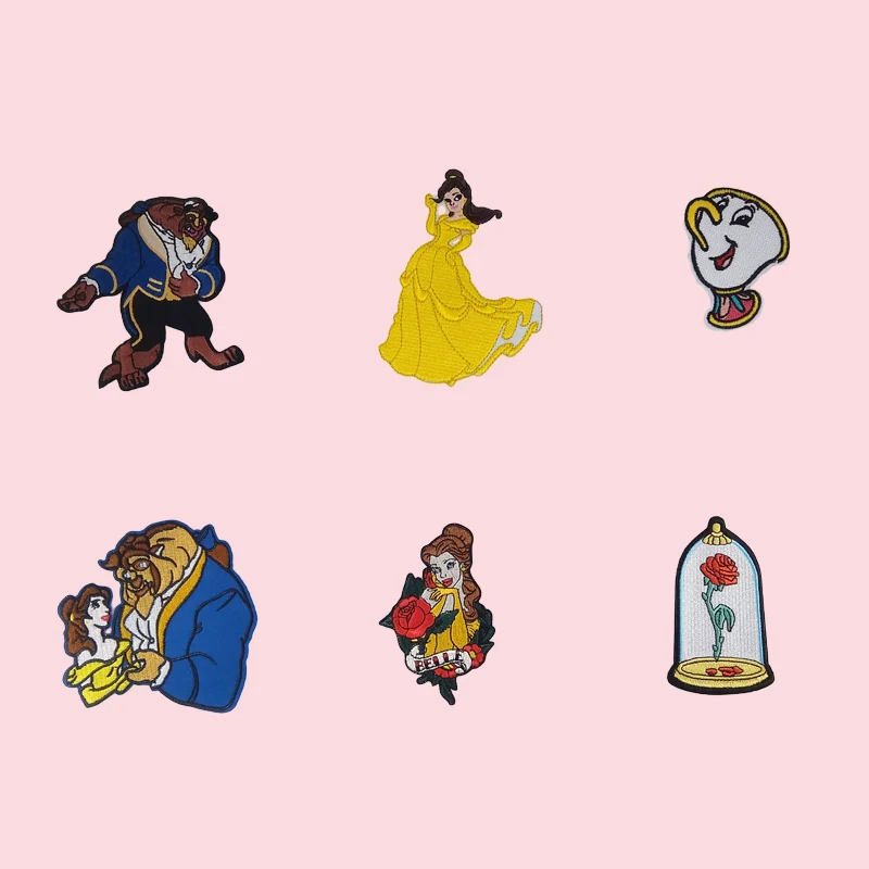 

Beauty and The Beast Logo Princess Belle rose patch Enchanted Rose in Dome tea cup CHIP Applique EMBROIDERED wappen badge