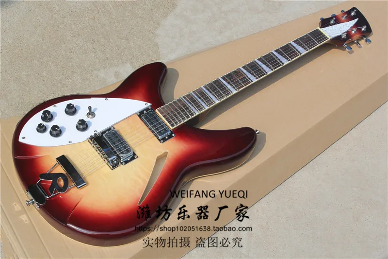 

left handed electric guitar rickenback 340 quilt maple wine red semi hollow body 6 strings rickenback jazz guitar