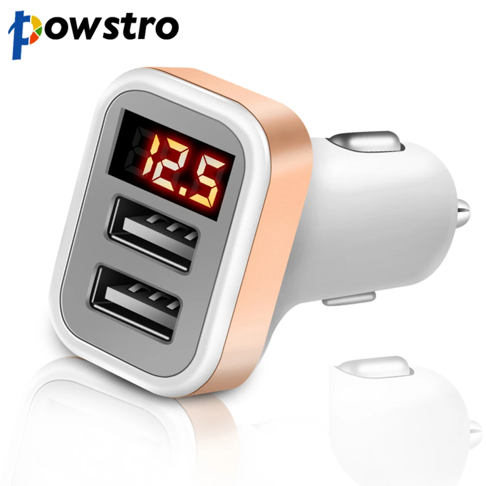 Powstro 2.1A Car Charger Voltage Current Display 2 USB Charger DC12 24V