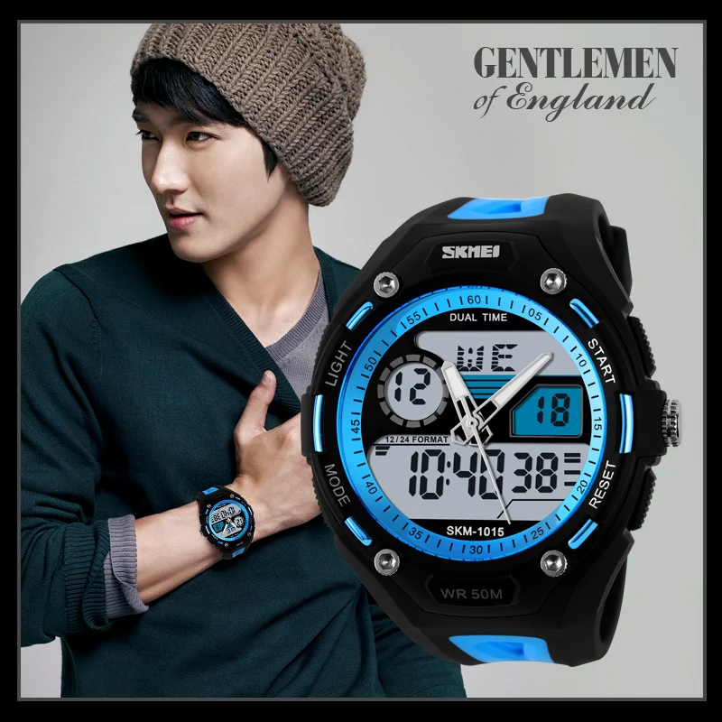

Skmei 1015 Brand Men Sports Military Watch Fashion Casual Wristwatches S Shock 2 Time Zone Digital LED Watches G Style Shock