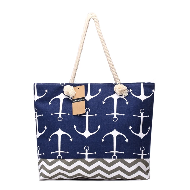 Women Bag Large Capacity Handbags Canvas Tote Bags Women Bag Large Capacity Handbags Canvas Tote Bags Navy Style Patchwork Beach Anchor
