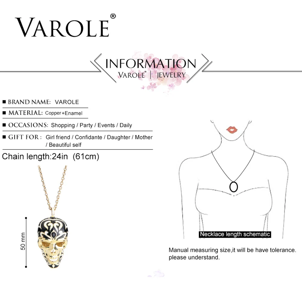 Ожерелье VAROLE, женское эмалированное ожерелье с 3D скелетом, s& Подвески для мужчин, Винтажное колье, массивное ожерелье, колье