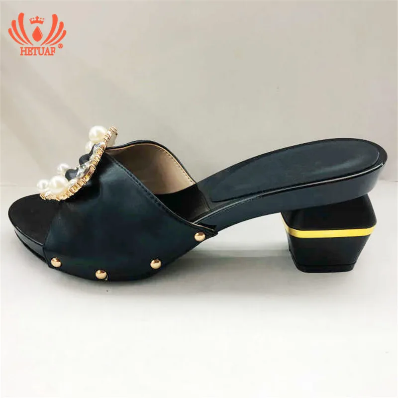 

2019 New Italian Ladies Sexy High Heels Pumps Black Color Rhinestones Design Ladies Women Pumps African Sandal Shoes for Wedding