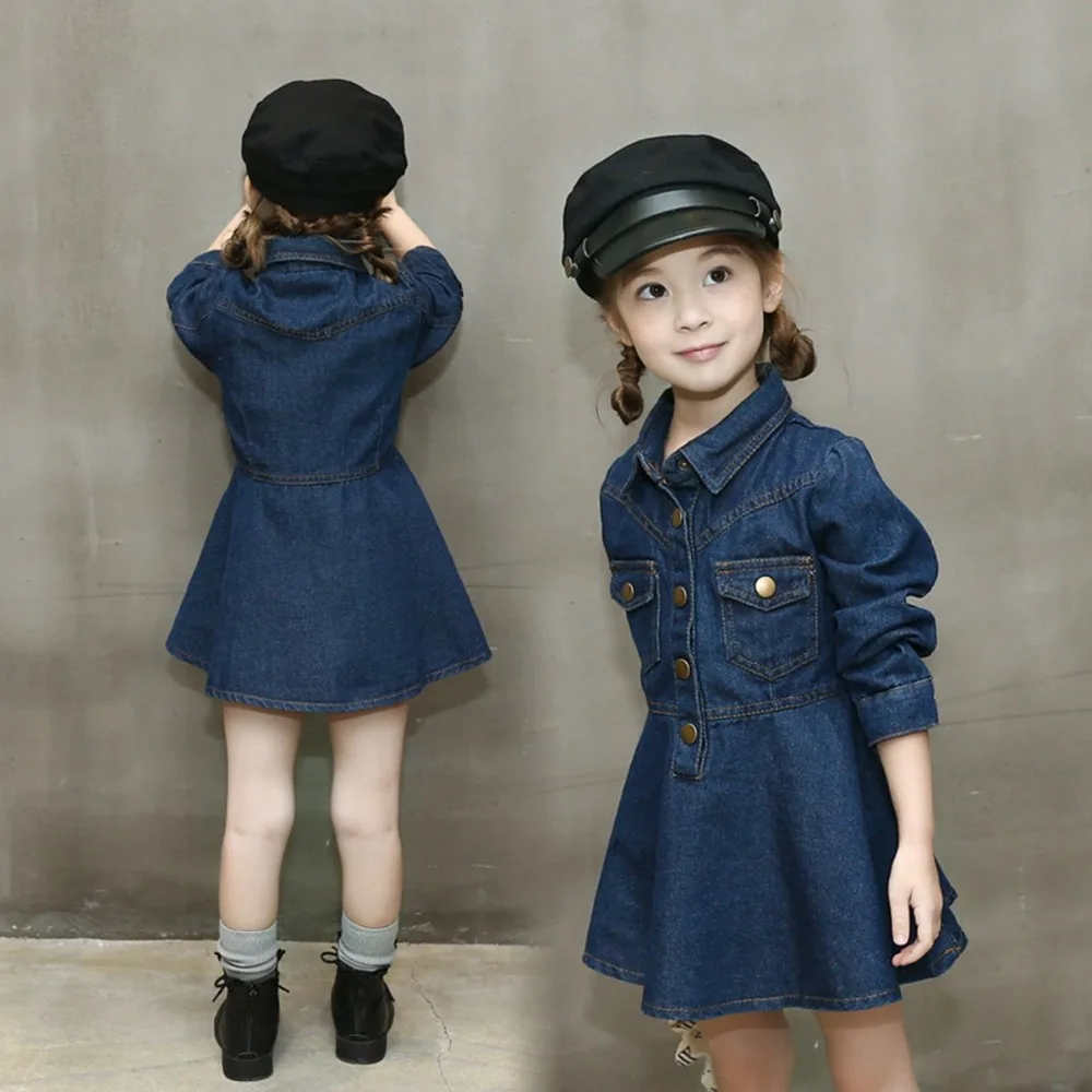 New Autumn Children Kids Baby Girls Denim Jeans Long Sleeved Turn Down