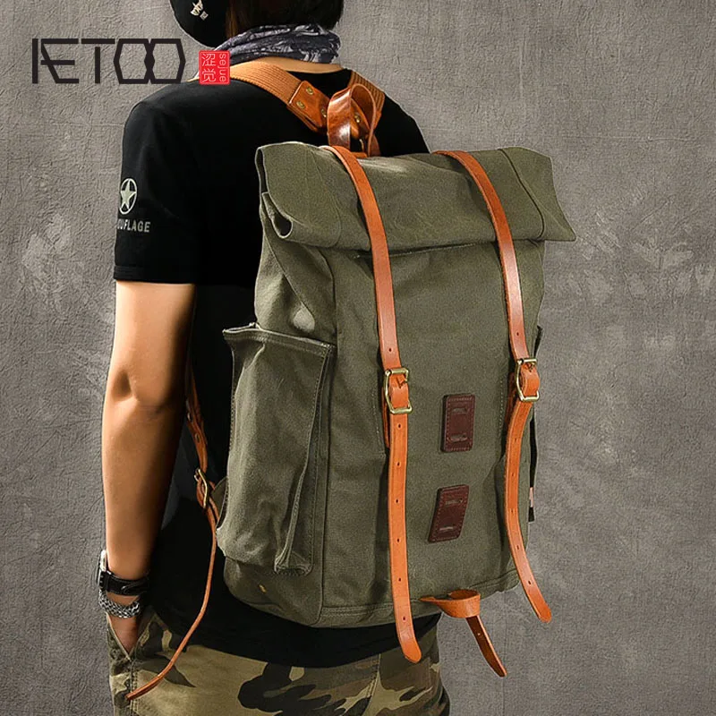 Cera de Petróleo de Grande Mochila de Viagem da Lona Mochila ao ar Aetoo Cobre Puro Capacidade Retro Ocasional Montanhismo Livre