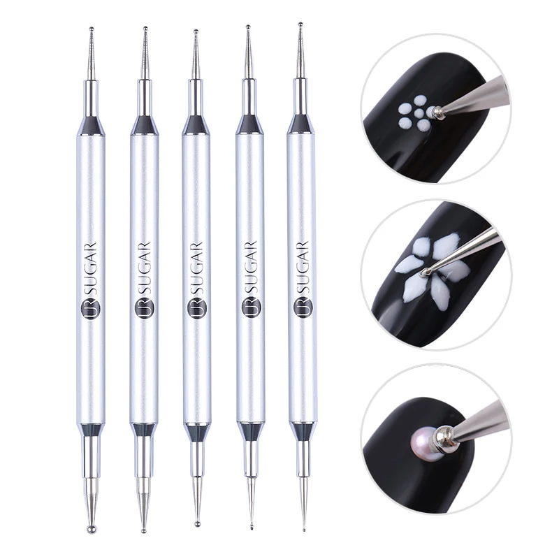 

UR SUGAR 5Pcs/set Marbling Dotting Pen Double-ended Metal Dot Flower Line Painting Pen Professional Nail Art Tool Kits