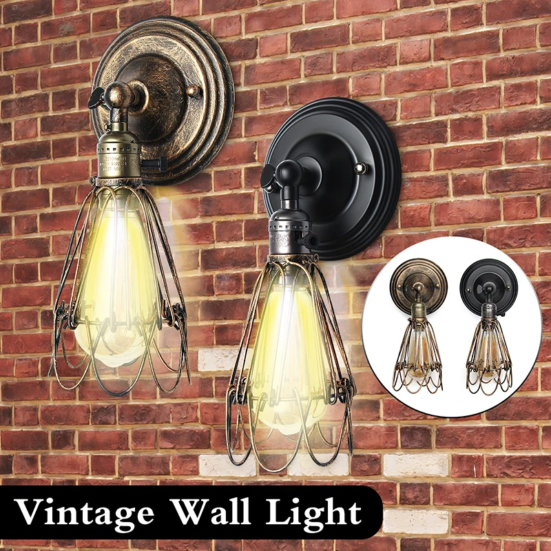

Retro Wall Lamps Vintage Loft Industrial Wind Wall Light Small Iron Cage Wall Lamp bedside Lamps For Restaurant Kitchen Room