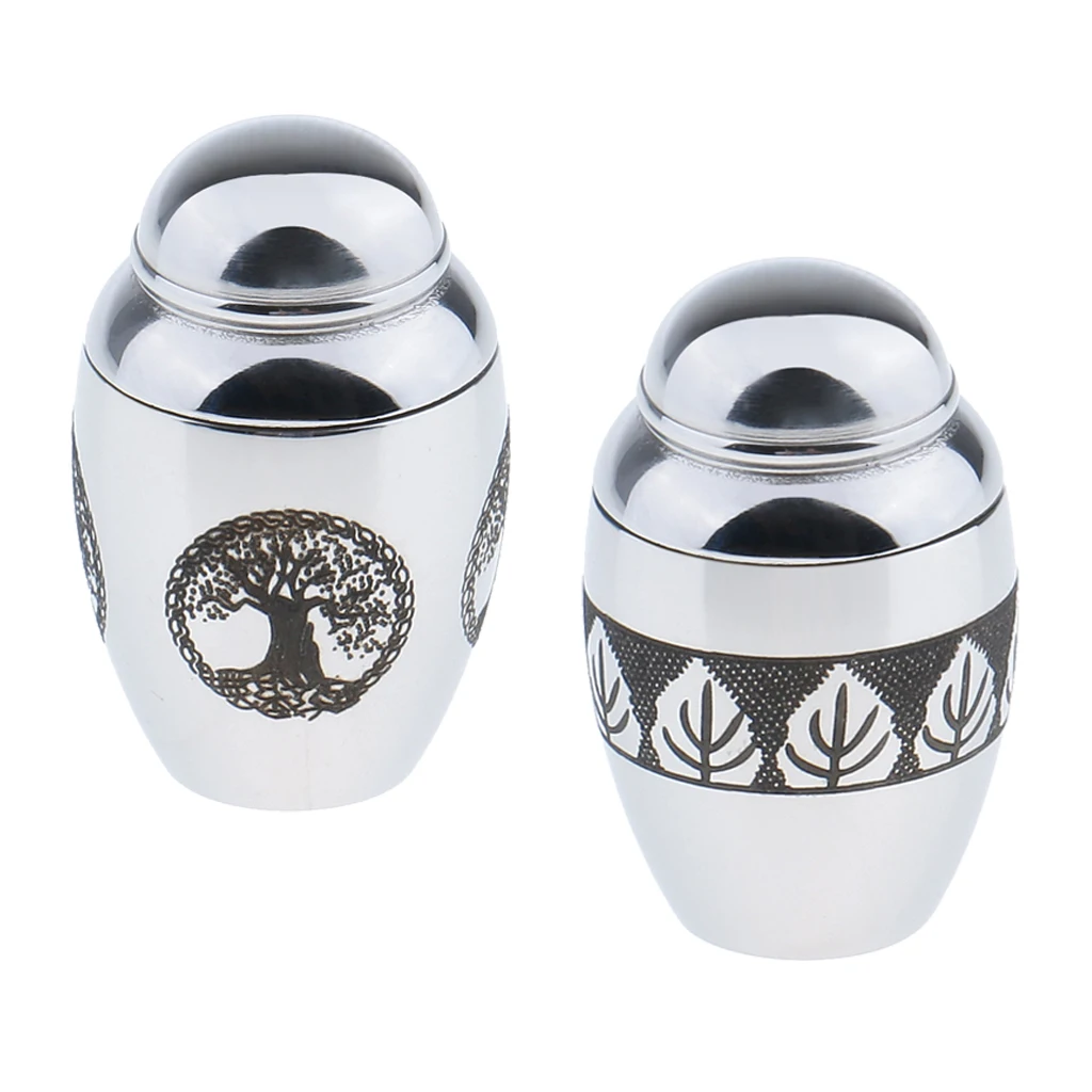 2 Piece Stainless Steel Cremation Keepsake Urn Container Jar Tree Of Life Memorial Love Pet 