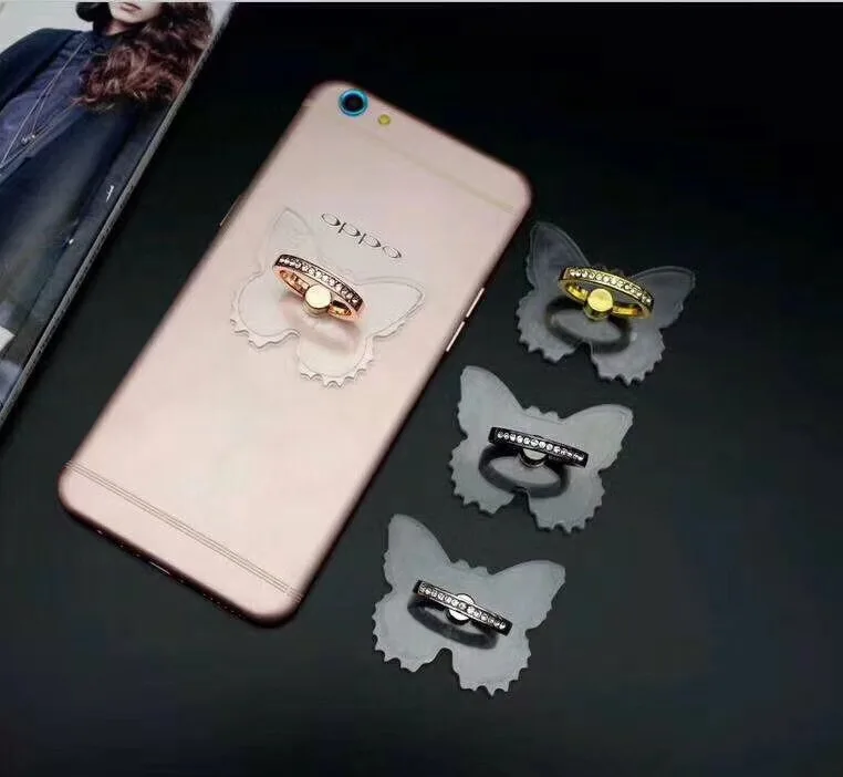 

New transparent butterfly Ring Phone Holders 360 Degree Metal Finger ring Mobile Phone Smartphone Stand Holder clear Bracket