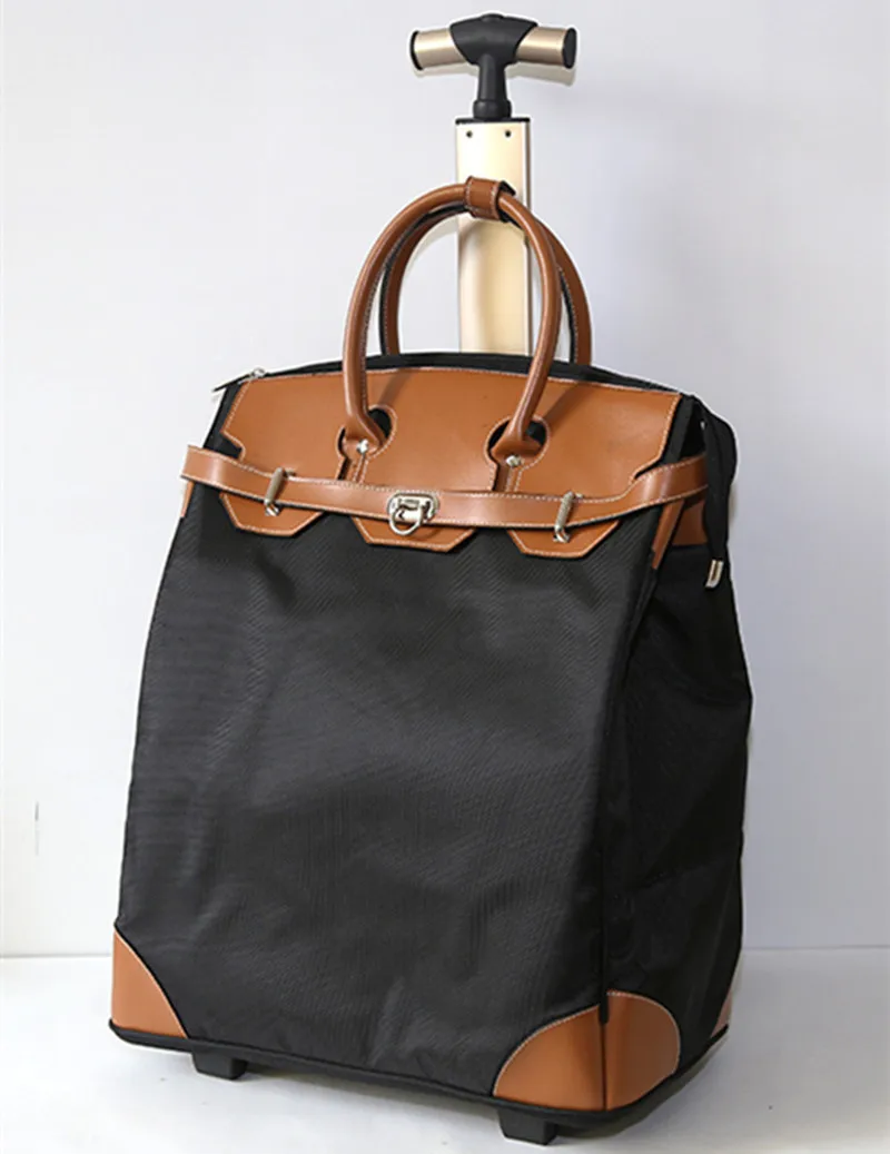 Брендовая сумка для багажа, женская сумка для багажа, сумка для путешествий, сумка на колесиках, 2 колеса, школьная сумка - Цвет: Черный
