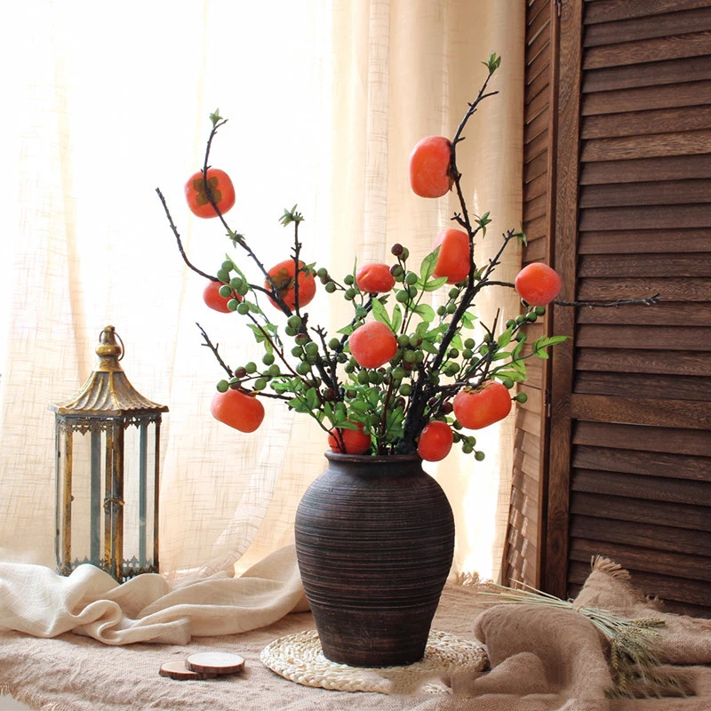 

artificial plants branch 6 fruit persimmon floral shape berry fruit home decoration accessories garden decoration fake plants