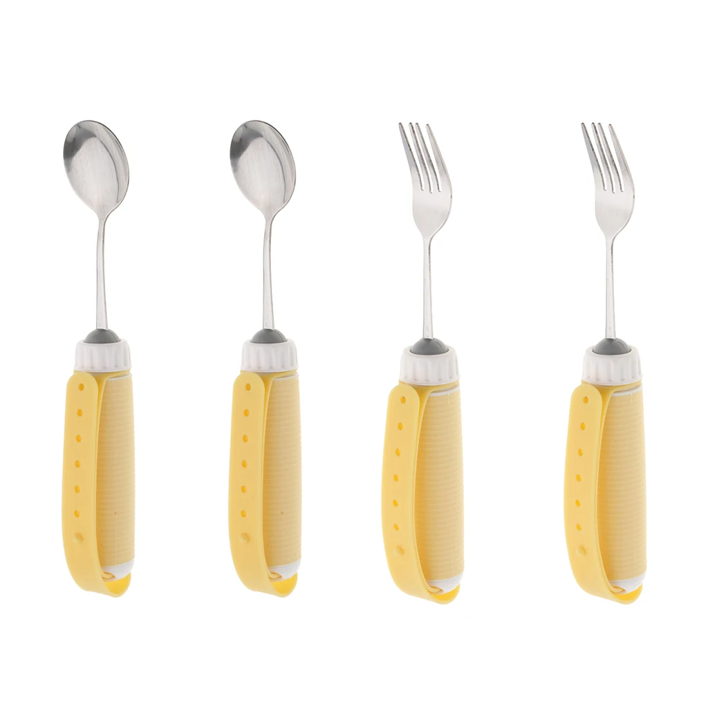 4 Pcs/Set Rotating Utensil Eating Aids Spoon Fork Set For The Elderly Disability Kids