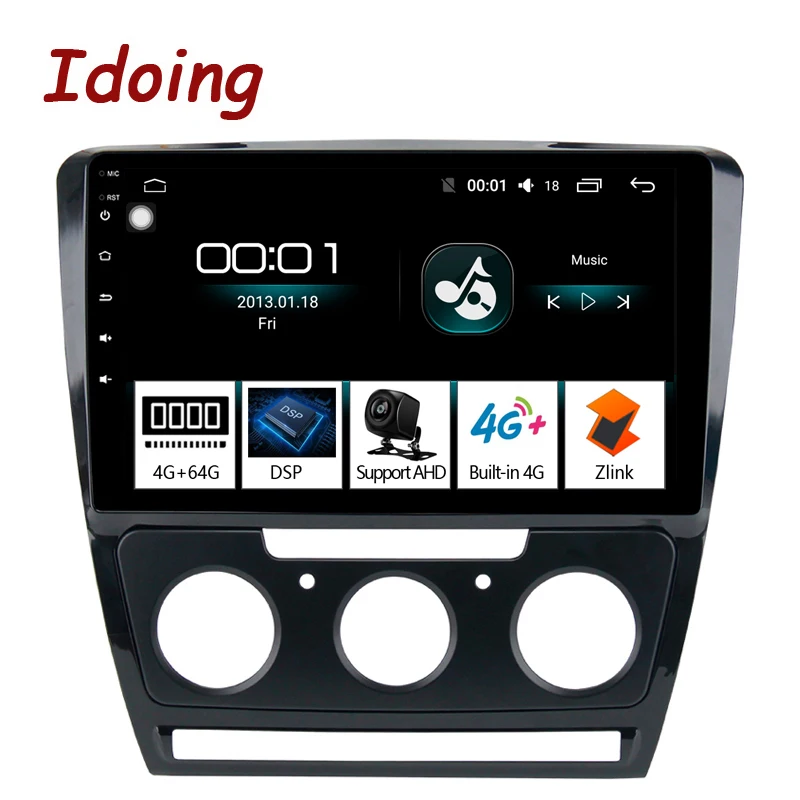 Idoing 10," 1Din 2.5D ips 4G+ 64G Восьмиядерный автомобильный Android 8,1 Радио мультимедийный плеер для Skoda Octavia 2007- gps навигация