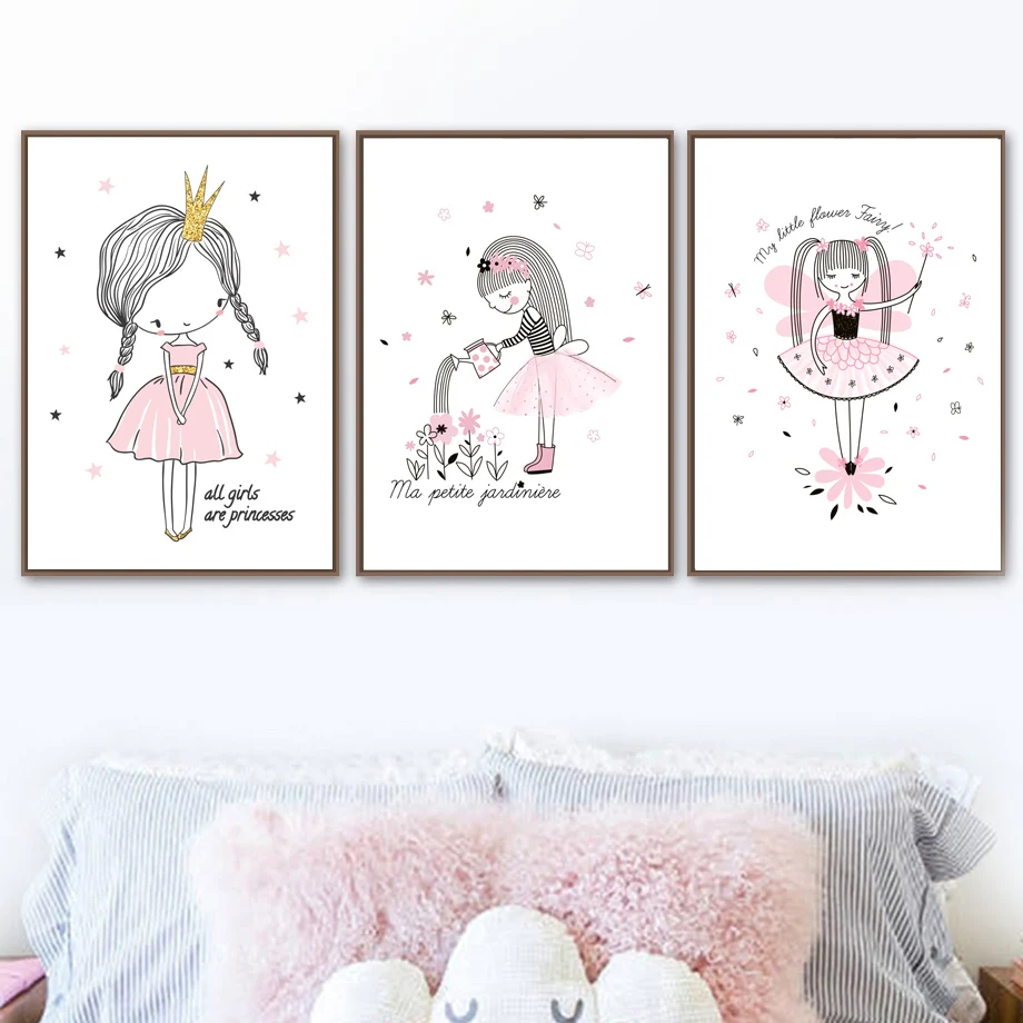 3 Prints Princess Girl Fairy Tale Nursery Wall Art Bedroom Decor Pictures 