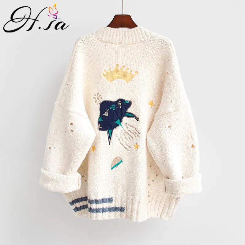 HSA 2018 Autumn Winter Women Sweater Cardigans Cartoon Embroidery Cardigans Poncho Single Breasted Knit Sweater Harajuku out Top HSA 2018 Autumn Winter Women Sweater Cardigans Cartoon Embroidery Cardigans Poncho Single Breasted Knit Sweater Harajuku out Top