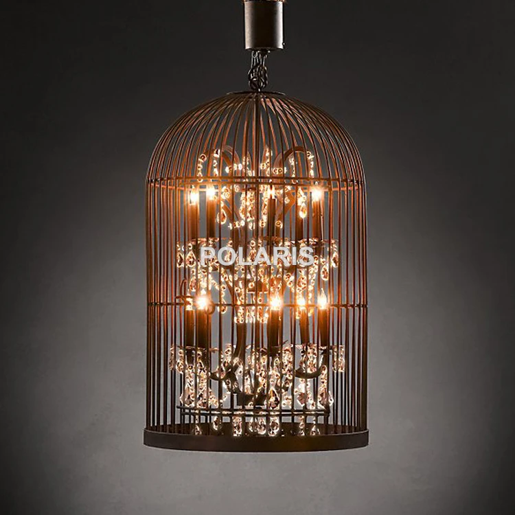 Vintage Rustic Birdcage Crystal Chandelier Lighting Black Bird Vintage Rustic Birdcage Crystal
