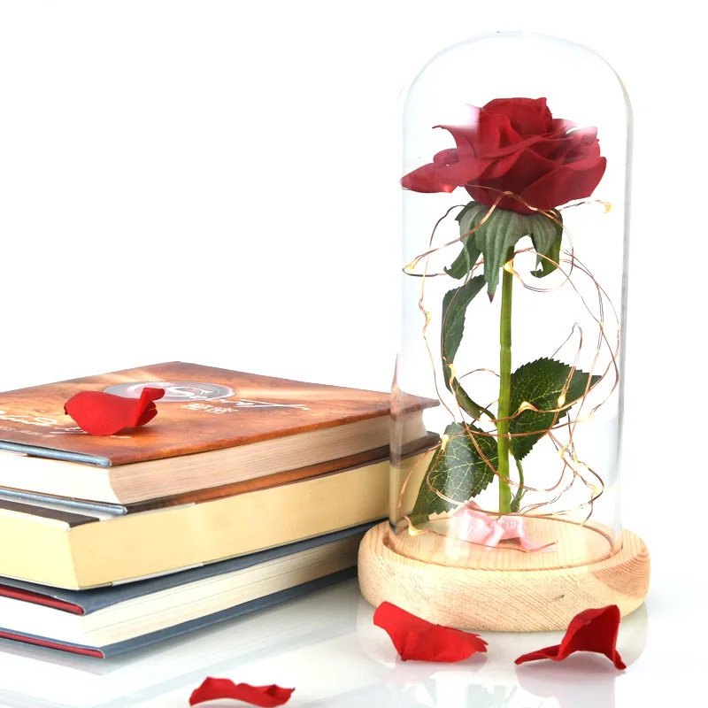 Подарки на день Святого Валентина, красная роза в стеклянном куполе, светодиодный, вечная роза для свадебной вечеринки, домашний декор, подарок на день рождения матери