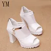 2022 Women Sandals Square High Heel Summer Shoes Woman Pumps Sexy Flower Net  Hollow Peep toe Gladiator Sandals size 35-39 ► Photo 1/6