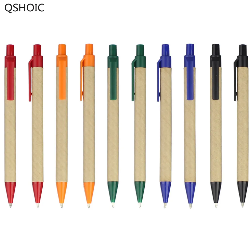 QSHOIC рекламная бумажная шариковая ручка эко ручка 100 шт пластиковый зажим ЭКО шариковая бумажная ручка