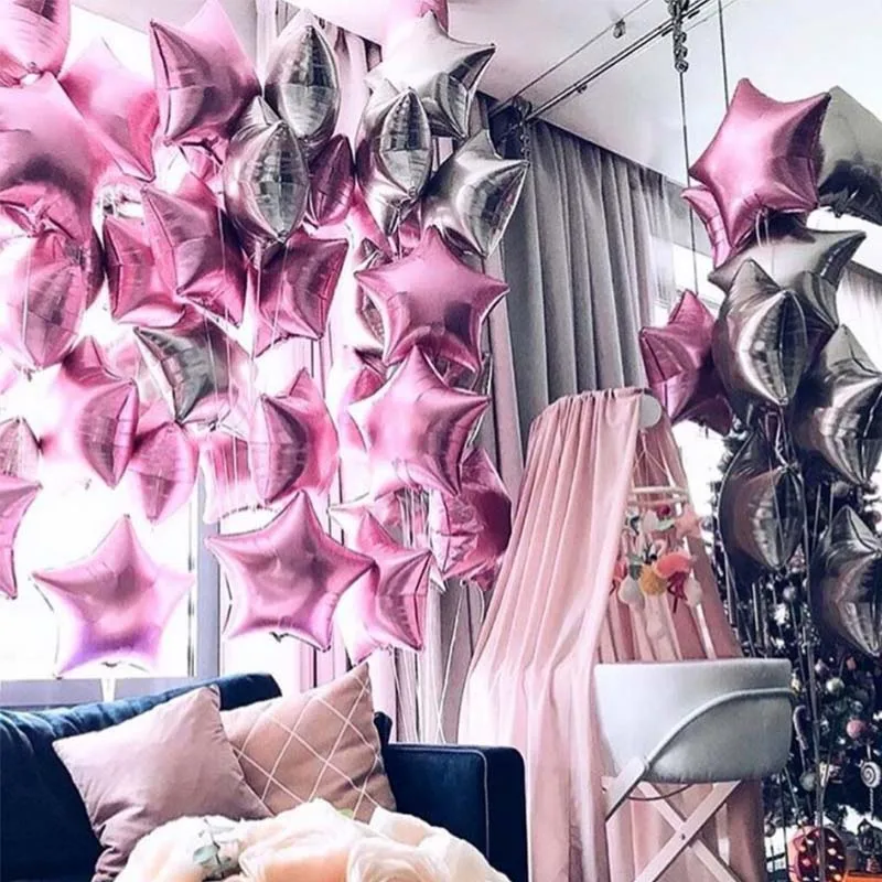 

Pink White five-pointed star aluminum film helium balloon children birthday wedding party decoration supplies baby toy gift S8XN