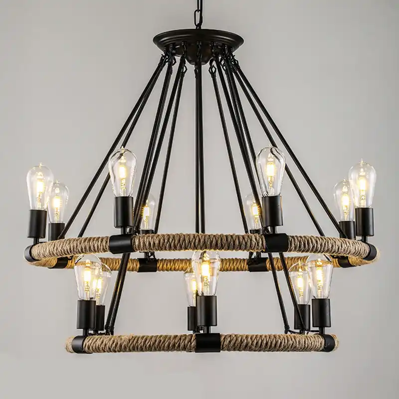 American Village Retro Rope Chandelier Creative Pastoral Rustic