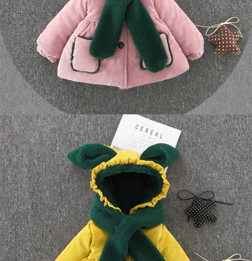 Alisenna/зимние хлопковые пуховики для девочек; плотные теплые парки принцессы с капюшоном; детская зимняя одежда; Верхняя одежда; пальто+ шарф