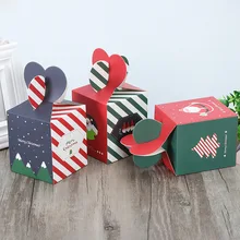 10pcs/lot Merry Christmas Striped Red Green Apple Box Special Christmas Eve Cookies Packaging Gift Box Carton Snowman Candy Box red eve