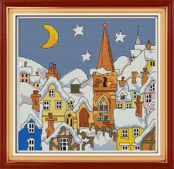 

Street snow Cross Stitch set view printed pattern Animation Embroidery Needlewor fairy tale Cross-stitch Kit Night scenery
