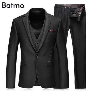 

Batmo 2018 new arrival high quality Single Breasted black smart casual suits men,men's wedding dress,plus-size S-3XL 6662