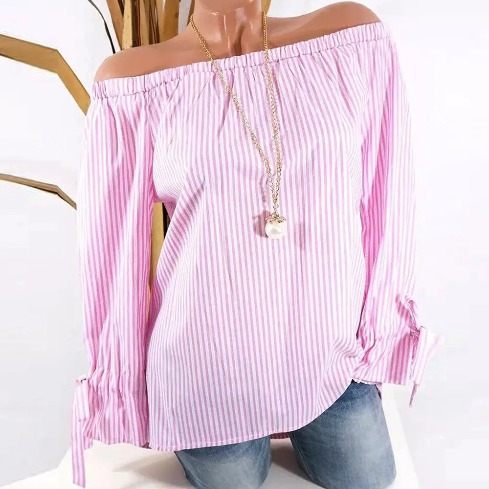 

Sexy Women Shirt Long Sleeves For Office Work Tops and Blouses 2018 Female Autumn Shirts Women Blusa Feminina Slash Neck Striped