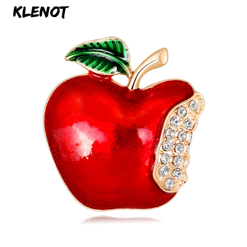 

New Year Fruit Red Apple Brooch Gold-Color Crystal Brooches Women Banquet Scarf Pin Decoration Jewelry Enamel Pin Christmas Gift