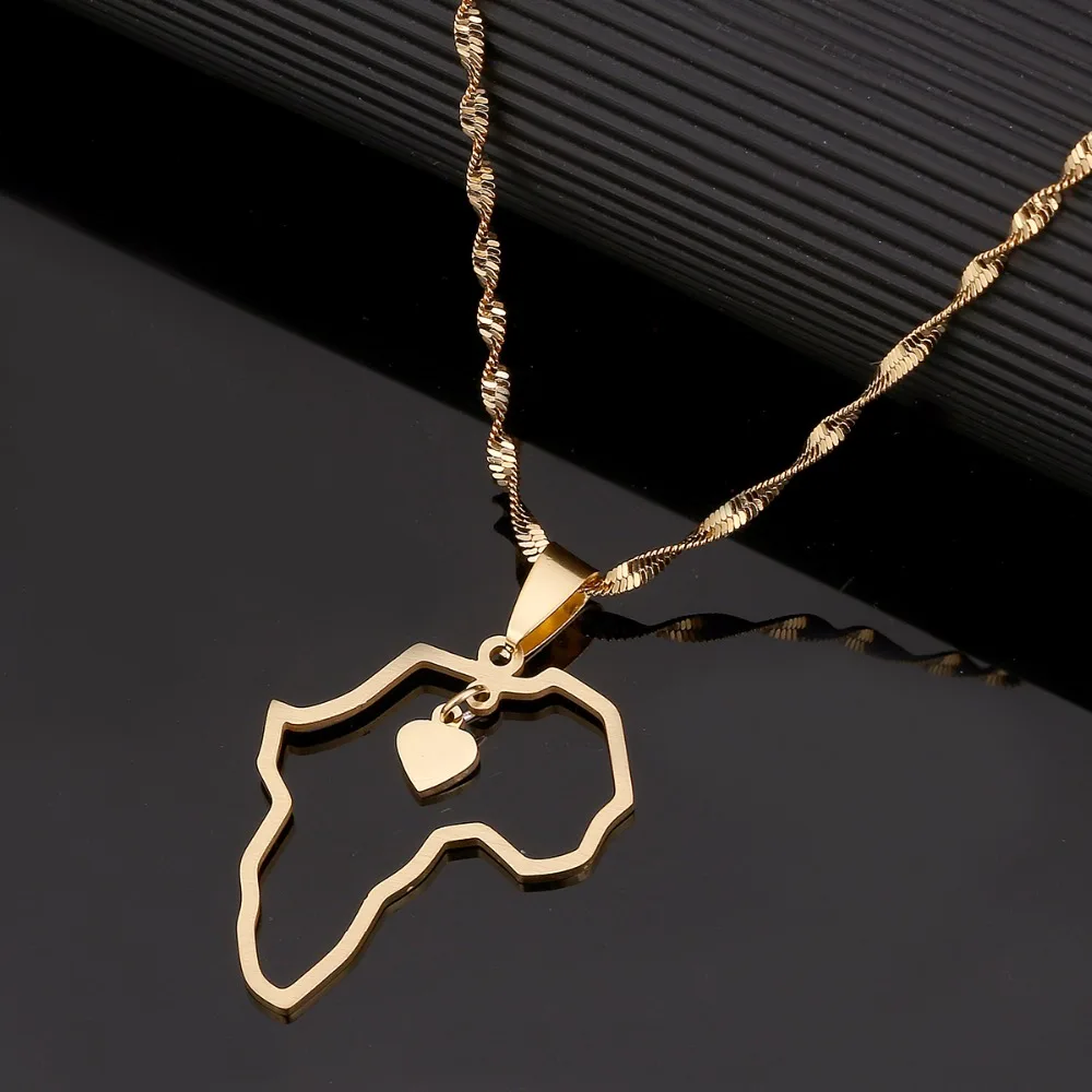 Africa Map Pendant Necklace Color African Maps Jewelry Women Gift Gold...