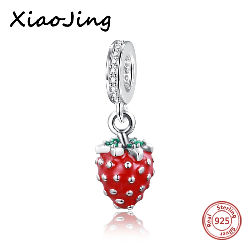 

New arrival silver 925 Fruit Strawberry beads with Red enamel Fit European charms Bracelet fashion Jewelry Making for Women Gift