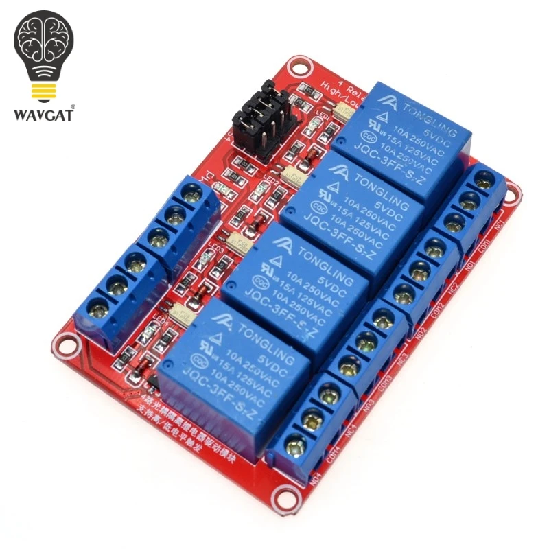 

5V 4 Channel Relay Module with Optocoupler Isolation Supports High and Low Trigger voltage 5V, 9, 12V, 24V WAVGAT