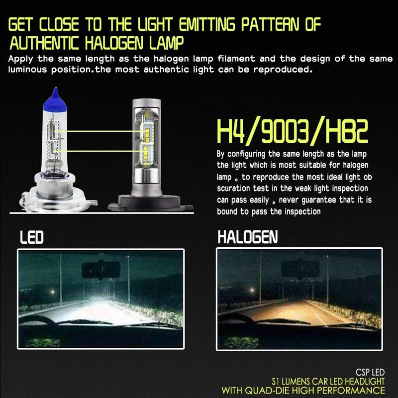 Светодиодные H4 H7 H11 лампы для фар комплект H1 H3 880 881 LED 9005 HB3 9006 HB4 9004 HB1 9007 HB5 50 Вт 8000LM