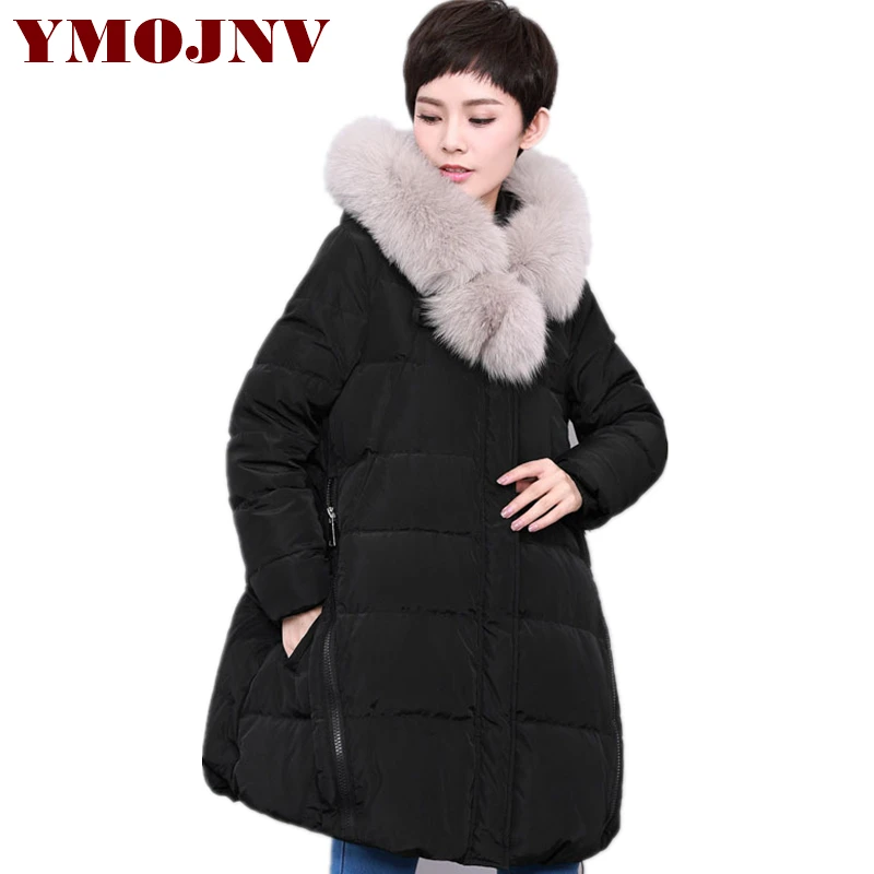 Женская куртка пуховик средней длины YMOJNV модная свободная Зимняя парка 2019|snow wear