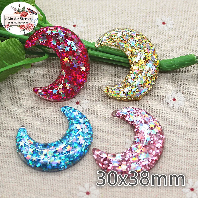 10pcs/20pcs star/unicorn/heart/Crescent Bright powder shiny Resin Flackback Cabochon Art Supply Decoration Charm Craft