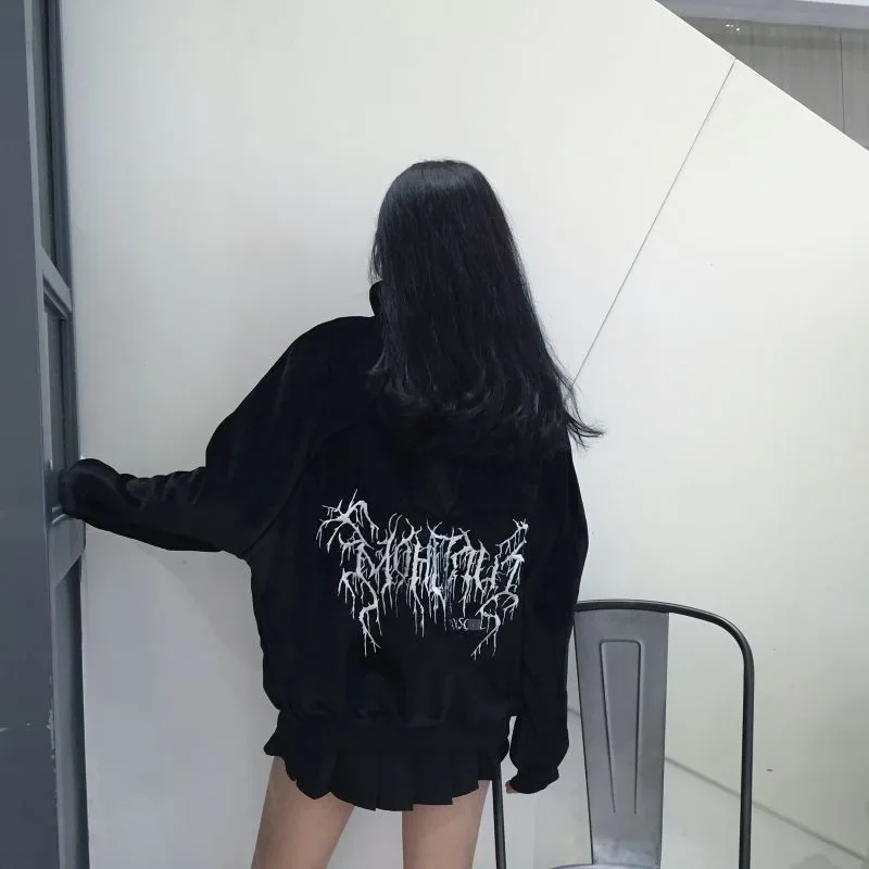 Корейский уличная Алфавит бархатный вышитый Топ Harajuku ветер свободный с высоким