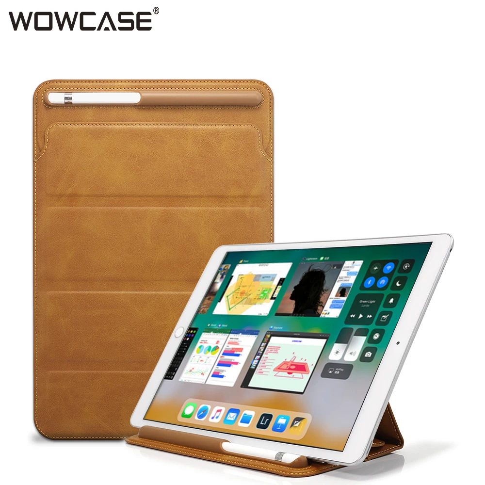 

Luxury Leather Sleeve Case For iPad 2018 9.7 Pro 10.5 Air Mini,WOWCASE Retro Pouch Folding Bag with Pencil Holder Slot Cases