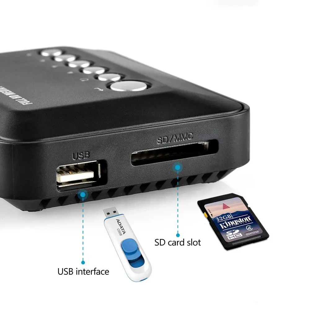 JEDX мультимедийный плеер Mini Full HD 1080P HDD медиаплеер TV box Поддержка HDMI MKV RM SD USB SDHC MMC