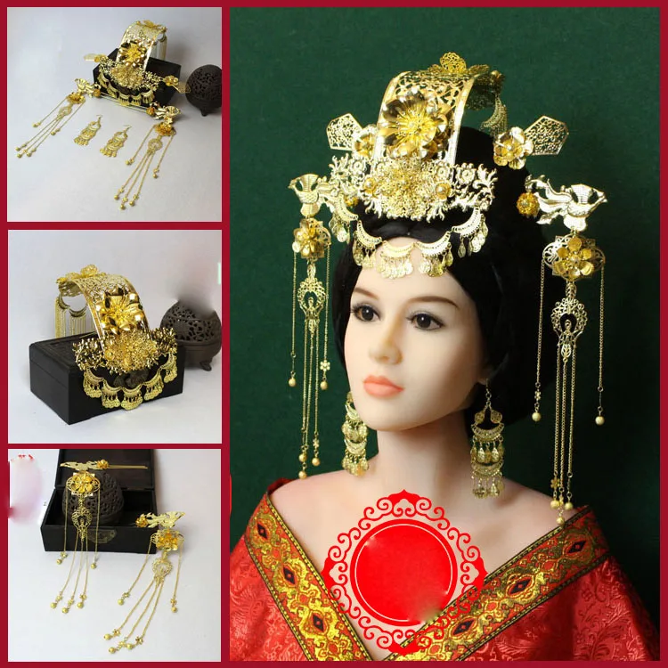 205 Golden Red 2 Colors Tang Dynasty Princess Empress Hair Tiara Cosplay TV Play Photography Vintage Handmade Tiara