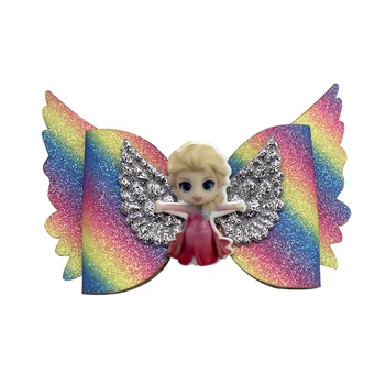 

6pcs new 5 inch rainbows hair Bows multicolor hairpins leather Grosgrain Ponytail Hair Bows For Kids Girls Hair Accessories